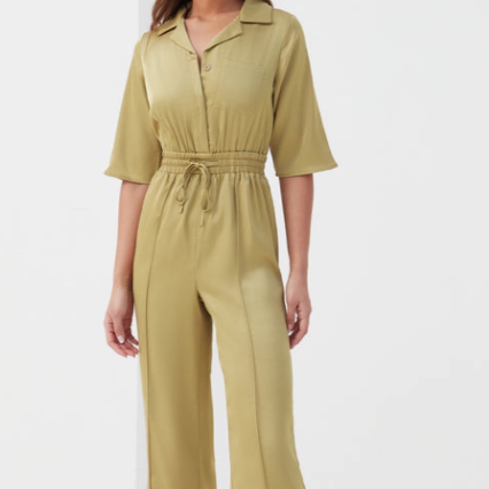 BETHAN ELASTICATED WIDE LEG JUMPSUIT GREEN